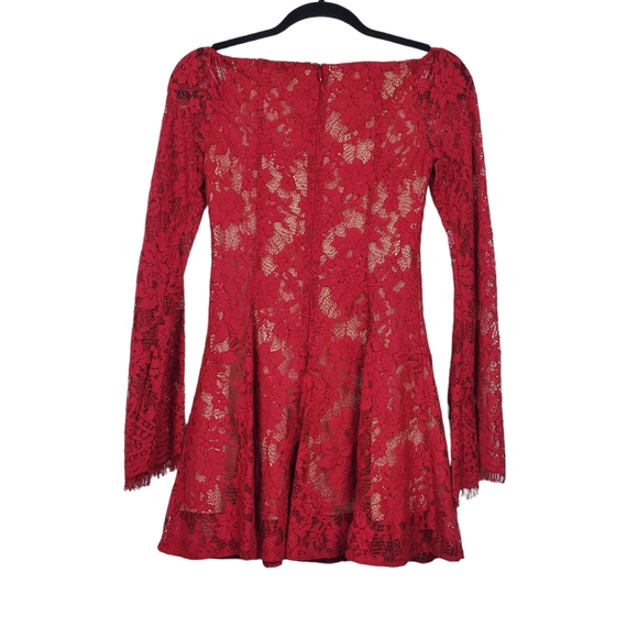 Majorelle Womens Benson Flare Sleeve Red Lace Mini Dress Size XS - Picture 7 of 9